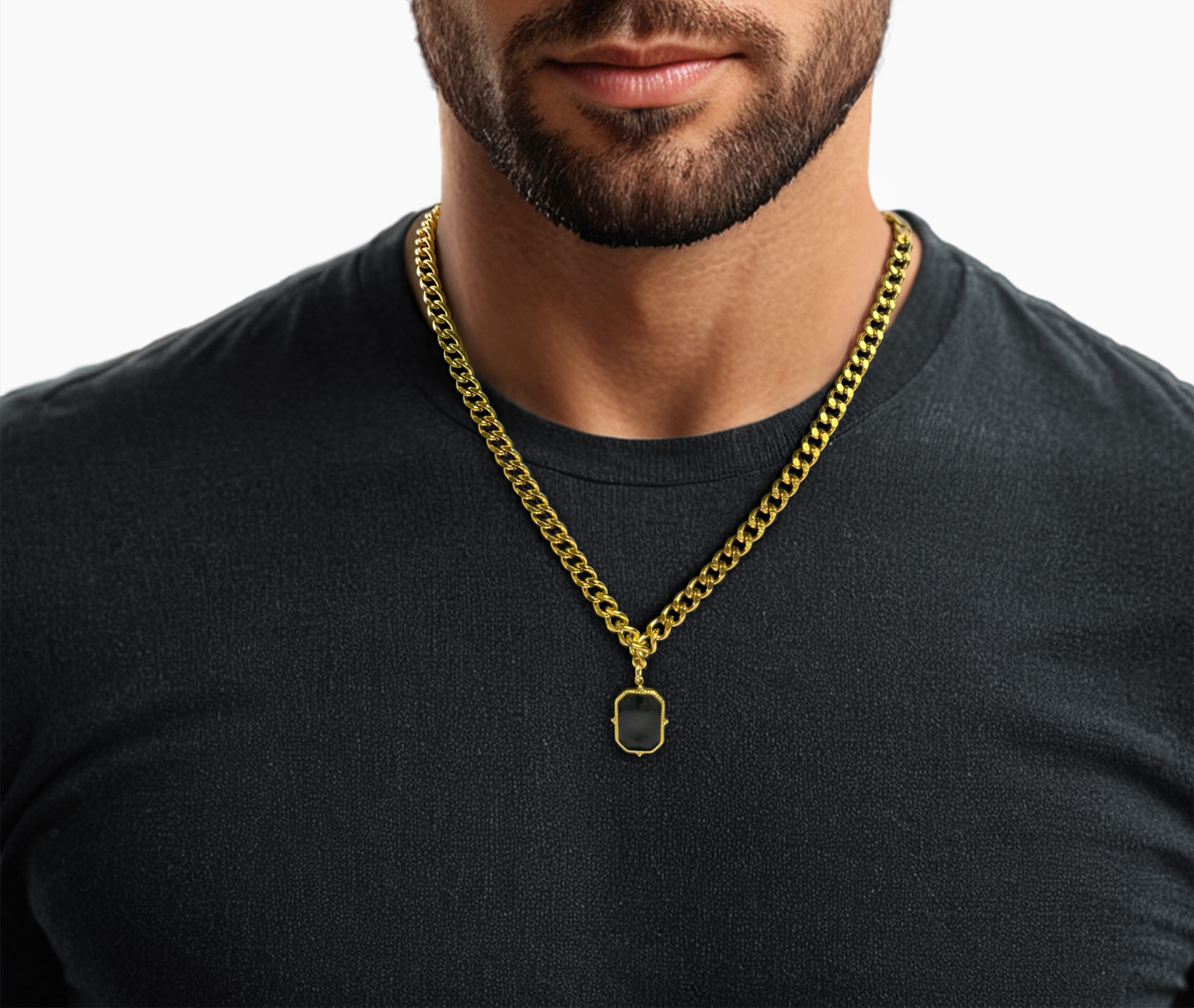 Black Stone Pendant Chain Necklace