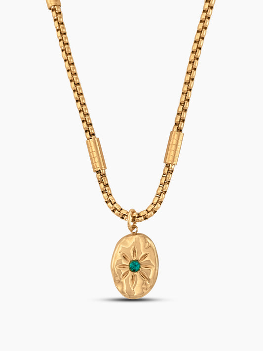 Malachite Lotus Pendant Chain Necklace