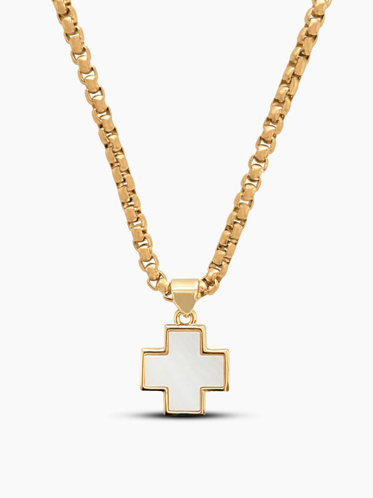 Mother Of Pearl Cross Pendant Chain Necklace