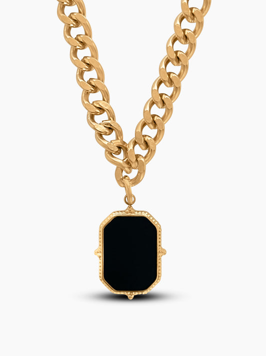 Black Stone Pendant Chain Necklace